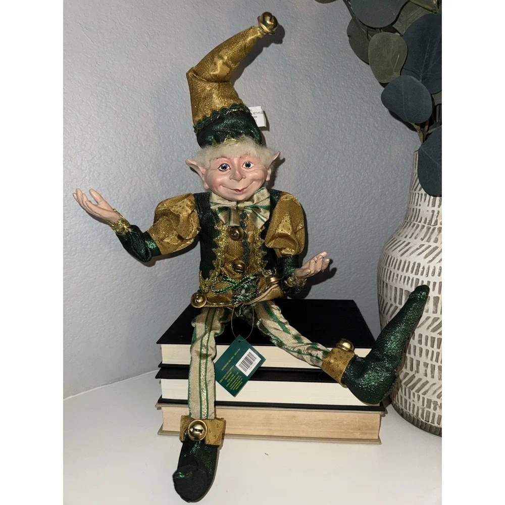 Robert Stanley Posable Elf Pixie Green Gold Bendable Legs Arms Jingle Bells READ - Picture 3 of 16